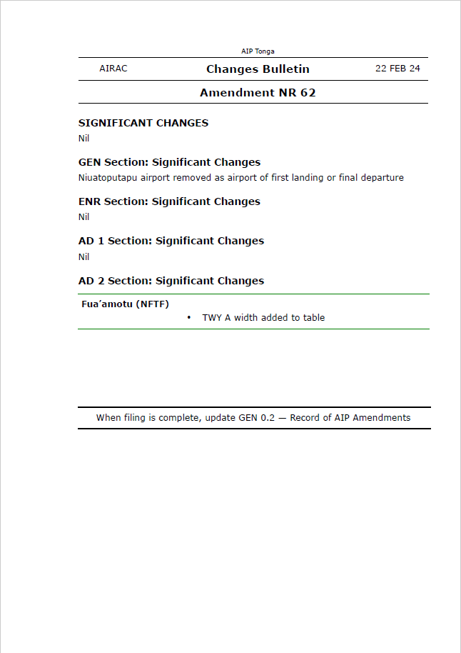 AIP Tonga Amendment NR 62 - Digital Version only - Effective 22 February 2024