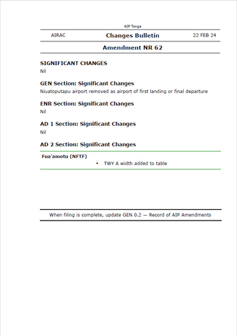 AIP Tonga Amendment NR 62 - Digital Version only - Effective 22 February 2024