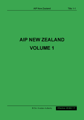 New Zealand AIP Volume 1  - CONTENTS ONLY