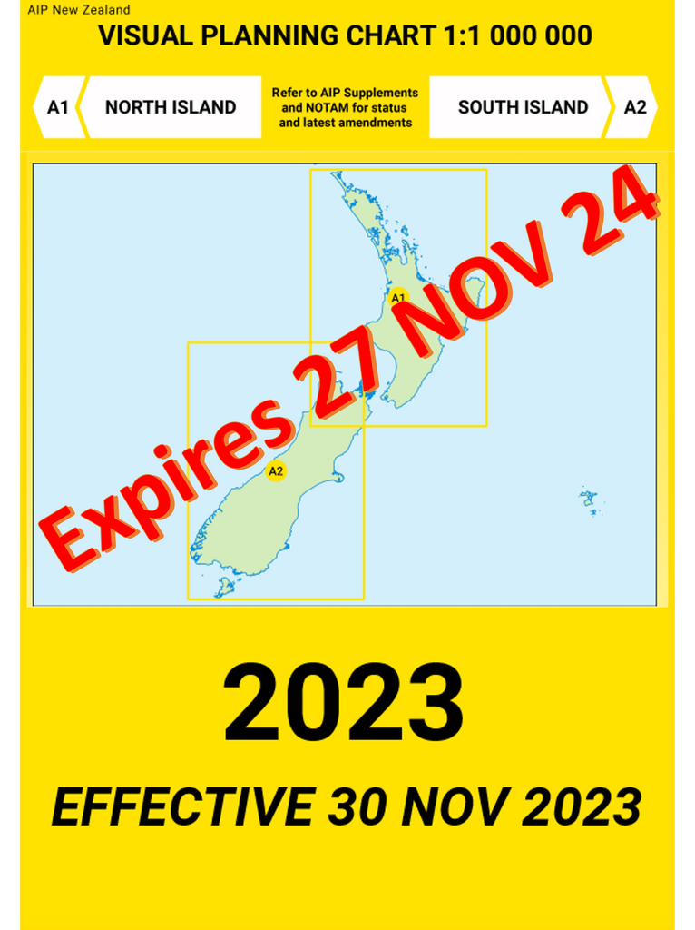 A1/A2 Visual Planning Chart - North Island/South Island (1:1,000,000) - 30 November 2023