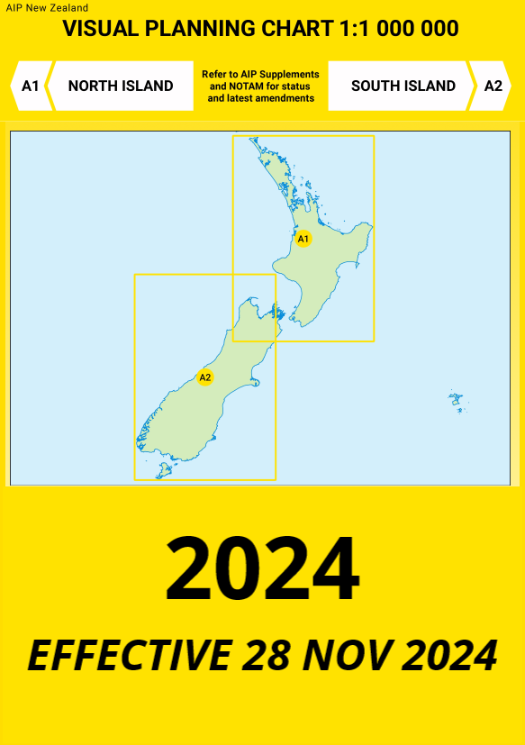 A1/A2 Visual Planning Chart - North Island/South Island (1:1,000,000) - 28 November 2024