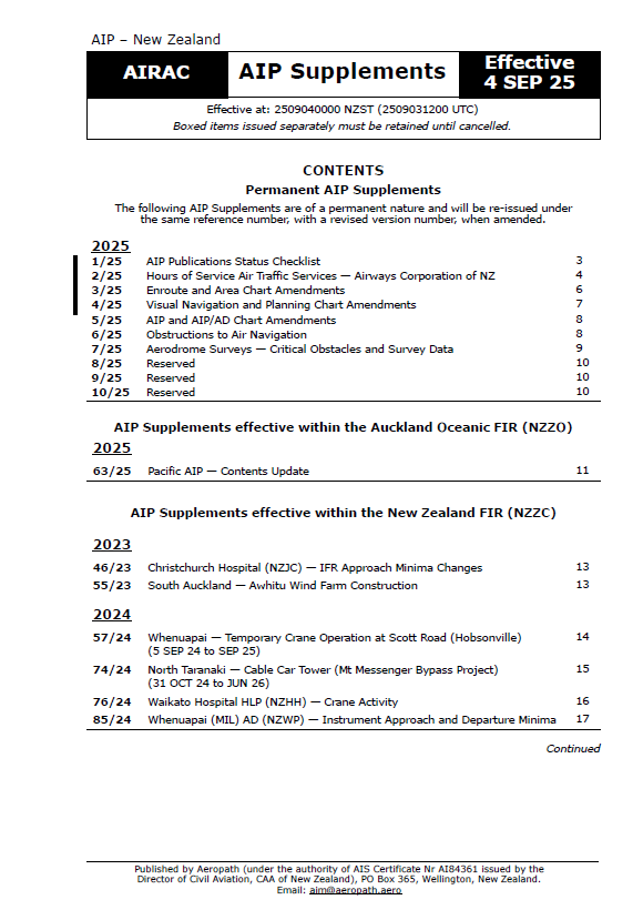 AIPNZ Supplement 25/9 - Effective Date 4 September 2025