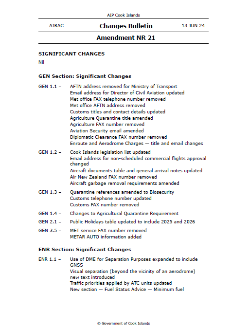 AIP Cook Islands Amendment NR 21 - Digital Version only - Effective 13 June 2024