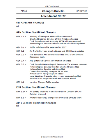 AIP Cook Islands Amendment NR 22 - Digital Version only - Effective 27 November 2025