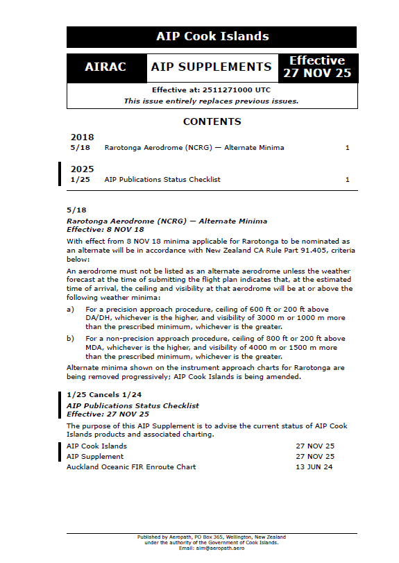 AIP Cook Islands Supplement - Digital Version only - Effective 27 November 2025