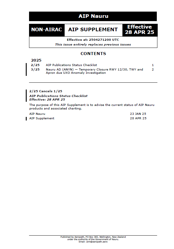 AIP Nauru Supplement - Digital Version only - Effective 28 April 2025