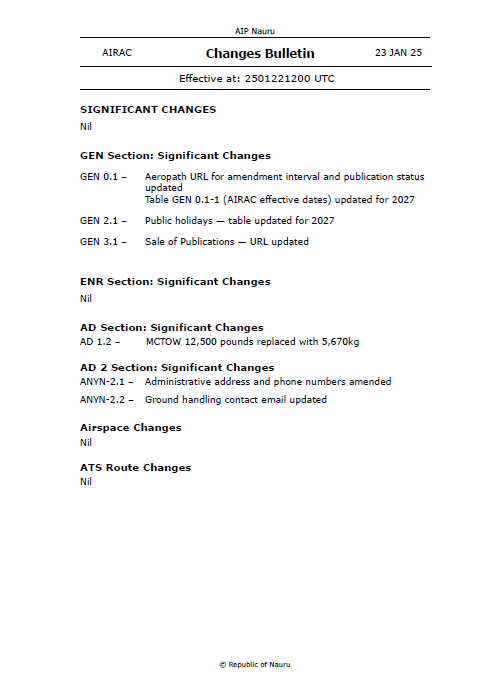 AIP Nauru Amendment NR 6 - Digital Version only - Effective 23 January 2025