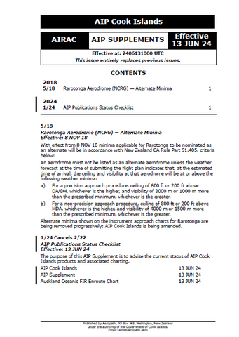 AIP Cook Islands Supplement - Digital Version only - Effective 13 June 2024