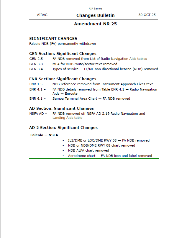 AIP Samoa Amendment NR25 - Digital Version only - Effective 30 October 2025