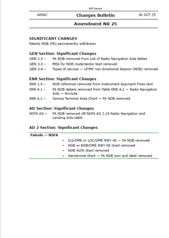 AIP Samoa Amendment NR25 - Digital Version only - Effective 30 October 2025