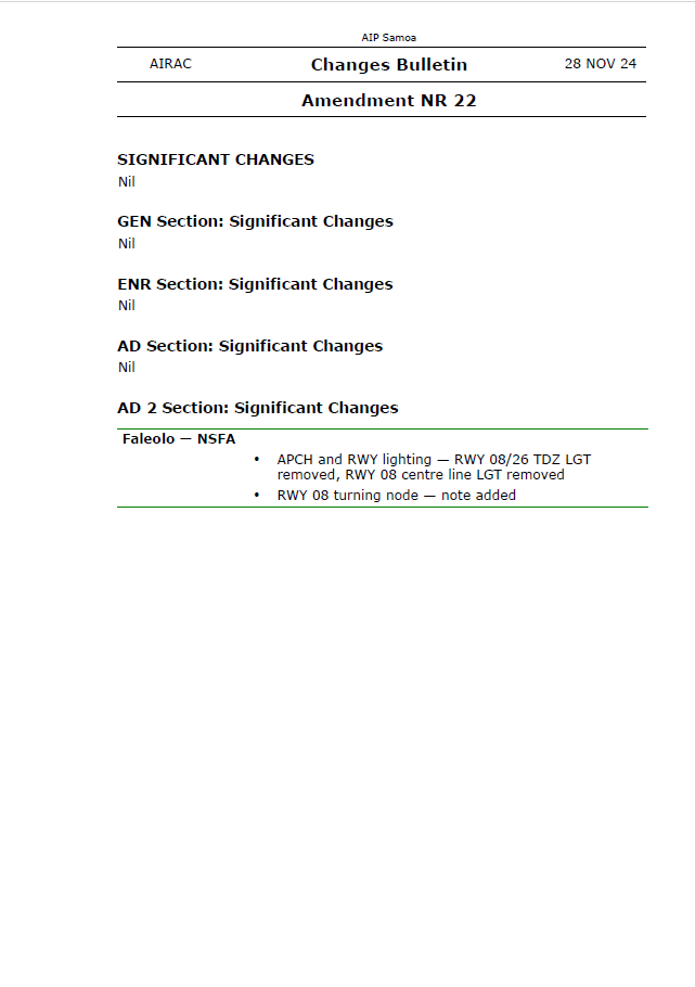 AIP Samoa Amendment NR22 - Digital Version only - Effective 28 November 2024