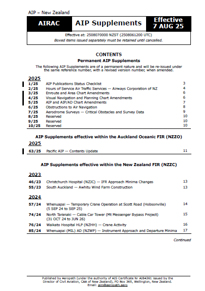 AIPNZ Supplement 25/8 - Effective Date 7 August 2025