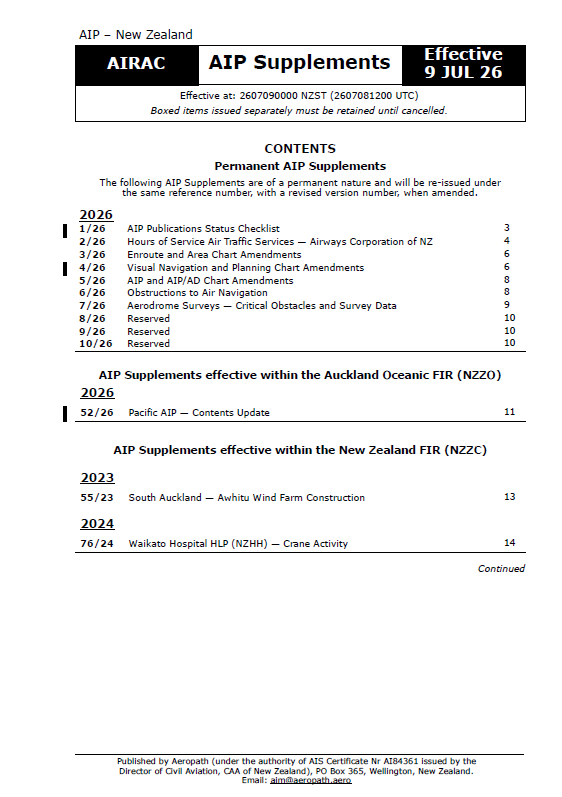AIPNZ Supplement 26/7 - Effective Date 9 July 2026