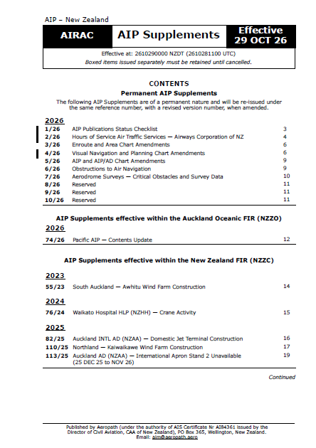 AIPNZ Supplement 26/11 - Effective Date 29 October 2026