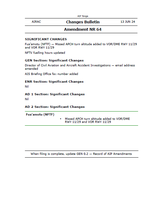 AIP Tonga Amendment NR 64 - Digital Version only - Effective 13 June 2024