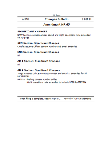 AIP Tonga Amendment NR 65 - Digital Version only - Effective 3 October 2024