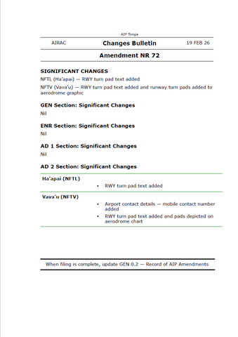 AIP Tonga Amendment NR 72 - Digital Version only - Effective 19 February 2026