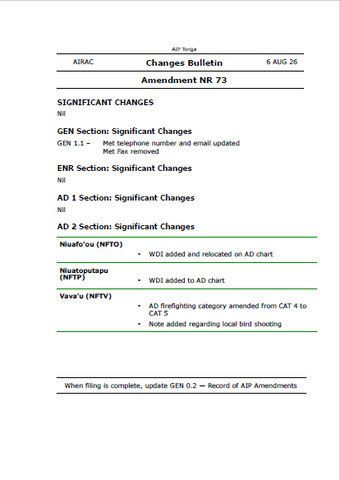 AIP Tonga Amendment NR 73 - Digital Version only - Effective 6 August 2026