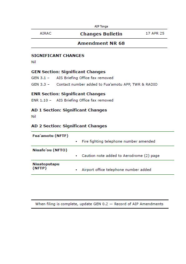 AIP Tonga Amendment NR 68 - Digital Version only - Effective 17 April 2025