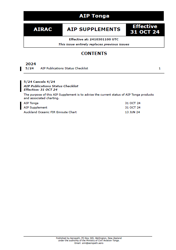 AIP Tonga Supplement - Digital Version only - Effective 31 October 2024