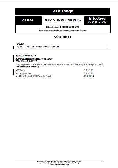 AIP Tonga Supplement - Digital Version only - Effective 6 August 2026