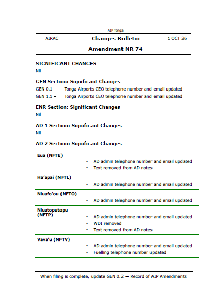 AIP Tonga Amendment NR 74 - Digital Version only - Effective 1 October 2026