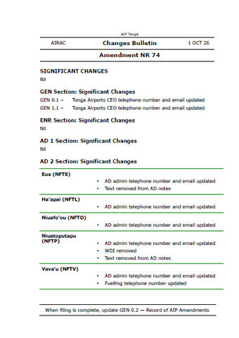 AIP Tonga Amendment NR 74 - Digital Version only - Effective 1 October 2026