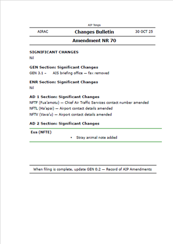 AIP Tonga Amendment NR 70 - Digital Version only - Effective 30 October 2025