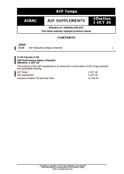 AIP Tonga Supplement - Digital Version only - Effective 1 October 2026