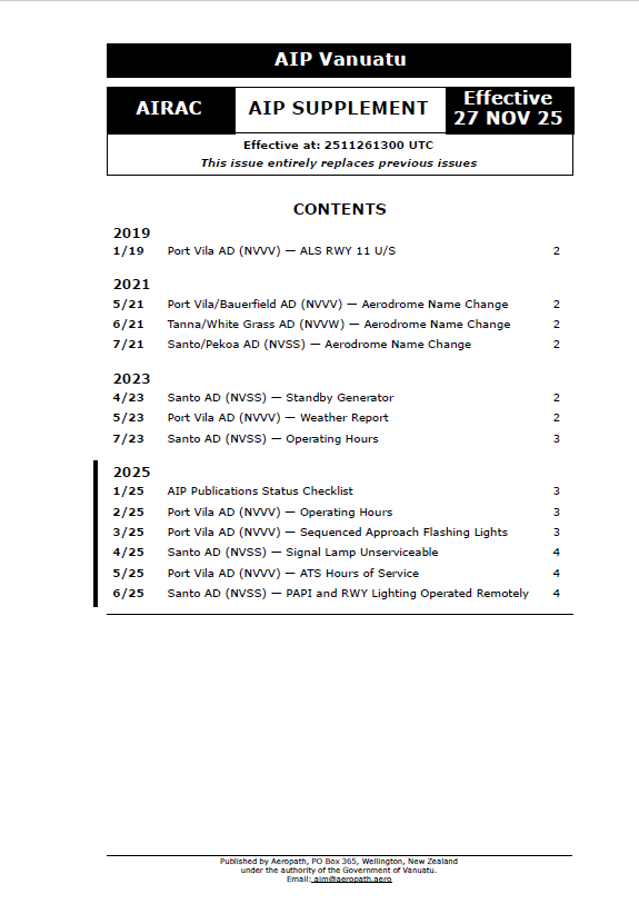 AIP Vanuatu Supplement - Digital Version Only - Effective 27 November 2025