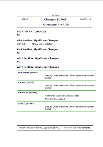AIP Tonga Amendment NR 75 - Digital Version only - Effective 26 November 2026