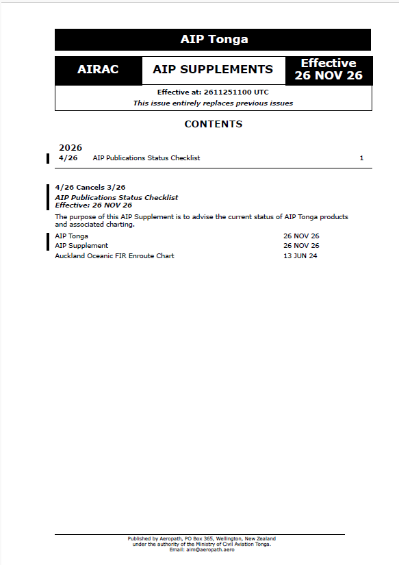 AIP Tonga Supplement - Digital Version only - Effective 26 November 2026