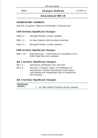 AIP Cook Islands Amendment NR 18 - Digital Version only - Effective 12 August 2021