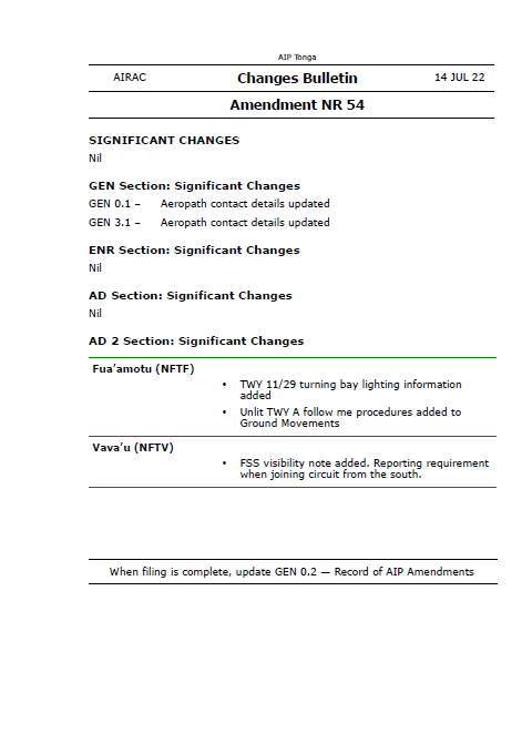 AIP Tonga Amendment NR 54 - Digital Version only - Effective 14 July 2022