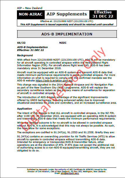 Non-AIRAC AIP Supplements - Effective Date 31 December 2022